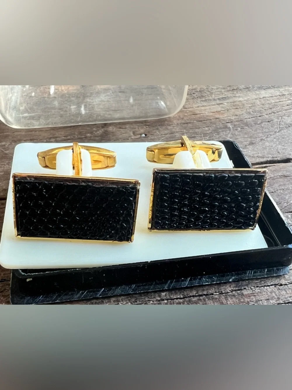 Gold and Black Rectangular Cufflinks - Classic Men's Accessory